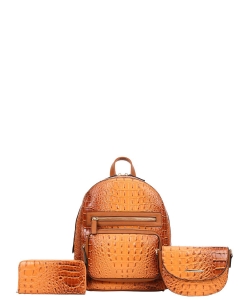 3in1 Ostrich Croc Backpack CY-8730S BROWN